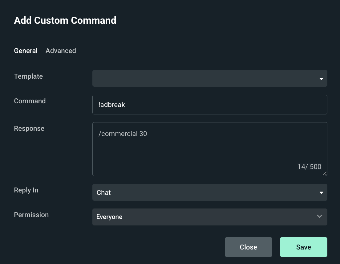 Custom ad break/commercial Cloudbot command